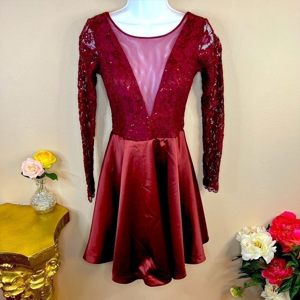 5 My Michelle Burgundy Sequin Lace Formal Event Party Cocktail Dress Petticoat